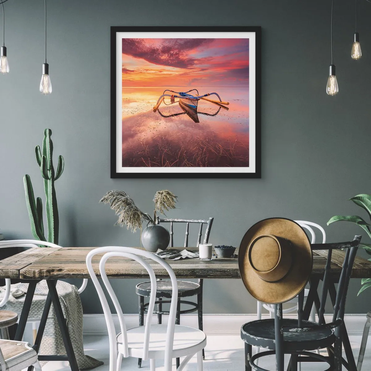 Pôster com moldura preta - A calma de uma noite tropical - 60x60 cm