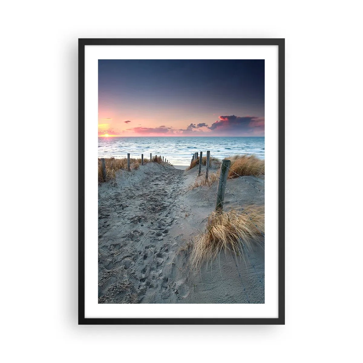 Pôster com moldura preta - Caminho da praia ao pôr do sol com vista para o mar - 50x70cm - Derramou um arco-íris de esplendor radiante.... - Decoração de parede moderna para a sala de estar e quarto ARTTOR