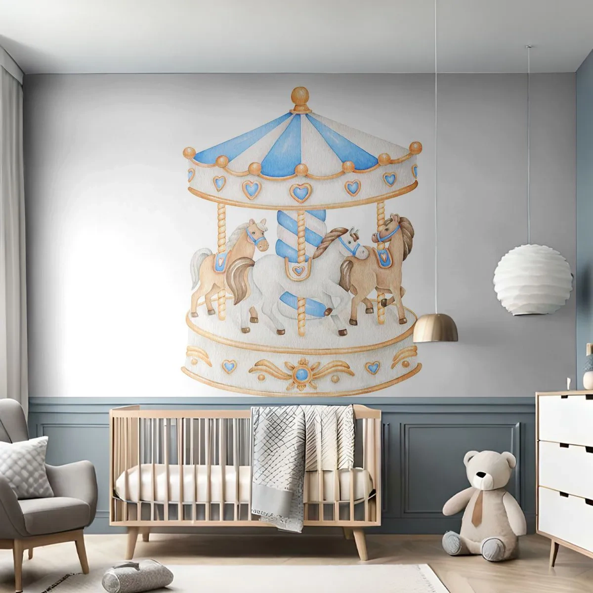 Papel de Parede Premium Sand - Doce infância - Cavalos, Carrossel, Infantil - 100x70 cm