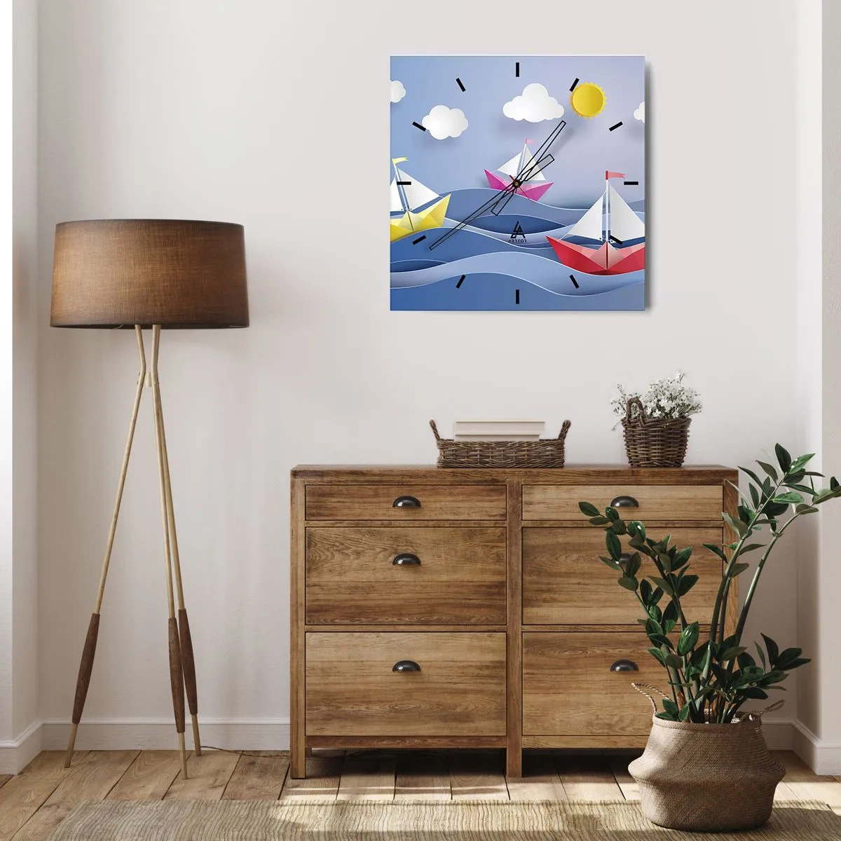 Relógio de parede - Relógio em vidro - Oh, como é agradável balançar entre as ondas - 40x40 cm