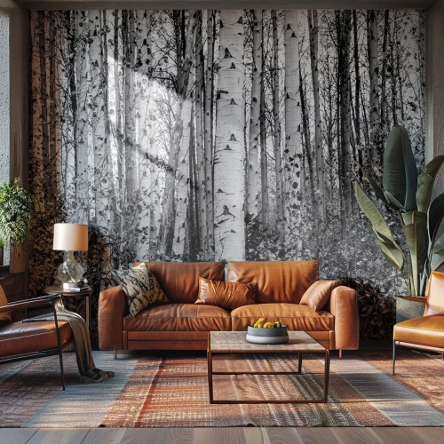 Papel de Parede Premium Sand - Colunata de bétula - Floresta, bétula, Natureza - 150x105 cm