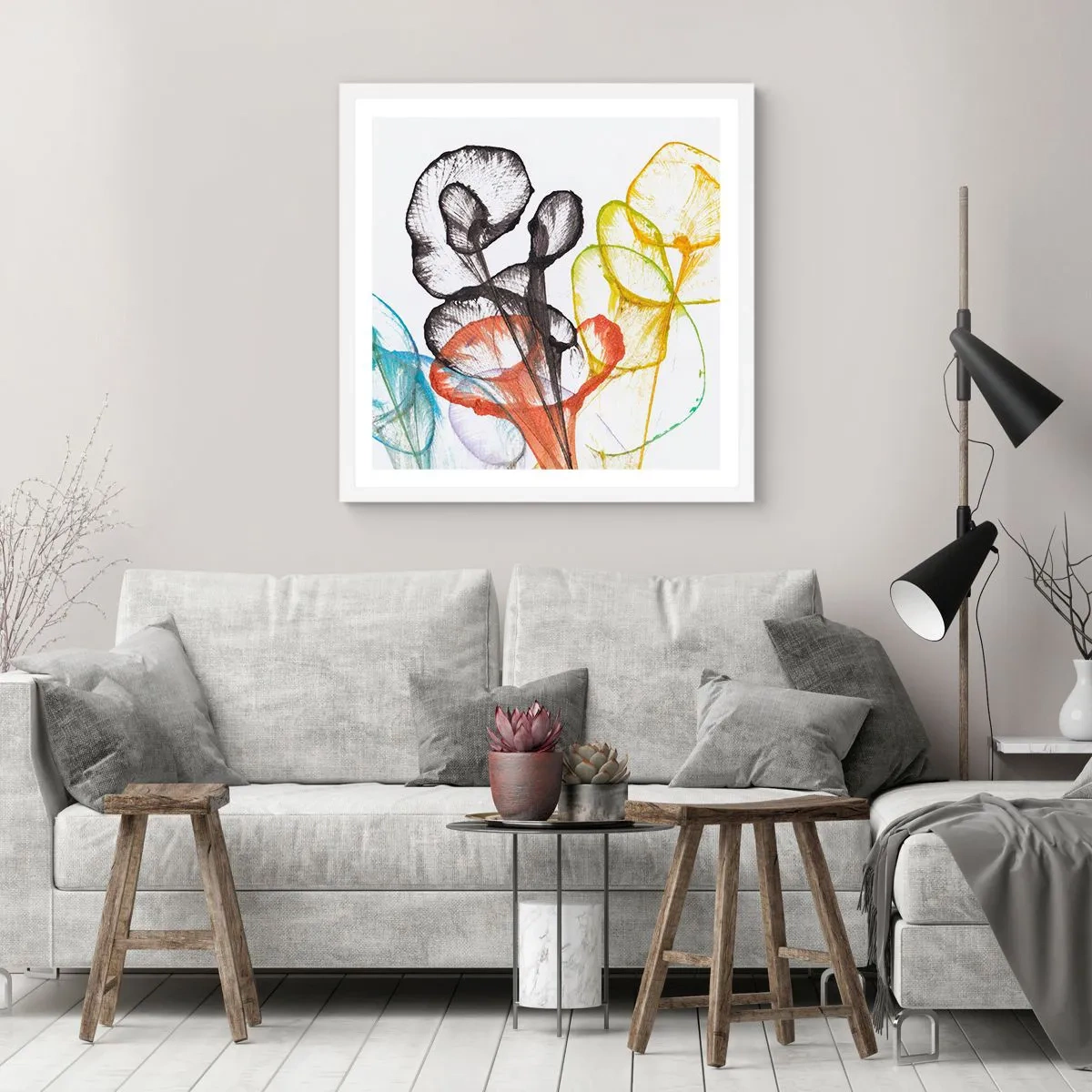 Pôster em moldura branca - Flores com alma - 60x60 cm