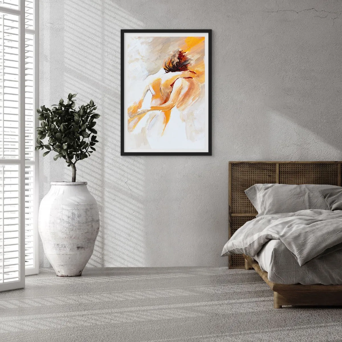 Pôster com moldura preta - Casal abstrato em cores quentes sobre fundo claro - 50x70cm - No céu da proximidade - Decoração de parede moderna para a sala de estar e quarto ARTTOR