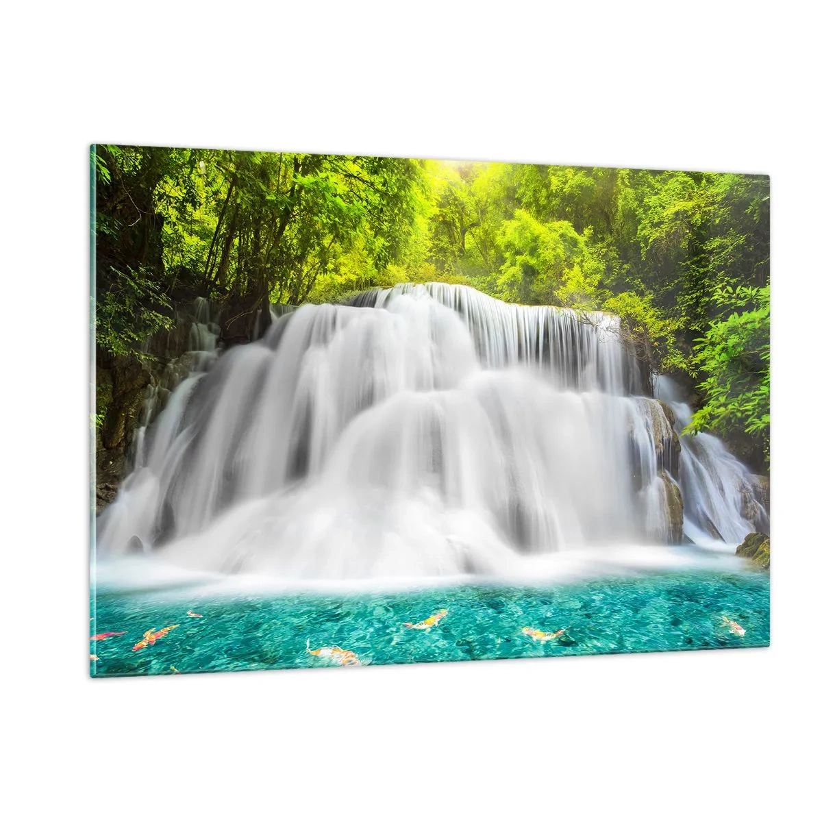 Quadro em vidro - Cascata espumosa do verde ao azul - 120x80 cm
