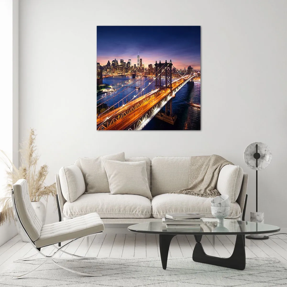 Quadro em vidro - Uma ponte luminosa para o coração da cidade - 40x40 cm