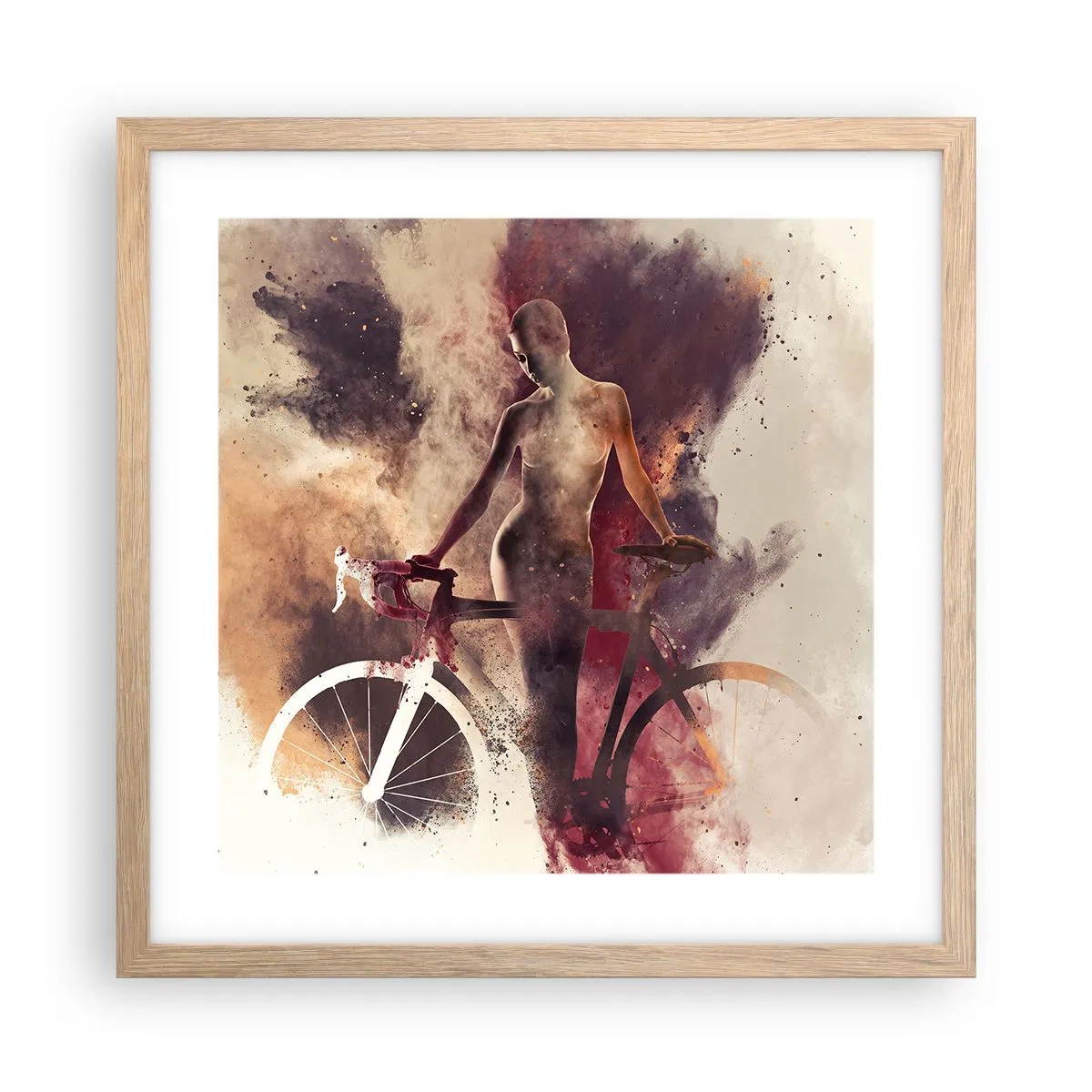 Pôster com moldura de carvalho claro - Uma alma de bicicleta em formas de mármore - 40x40 cm