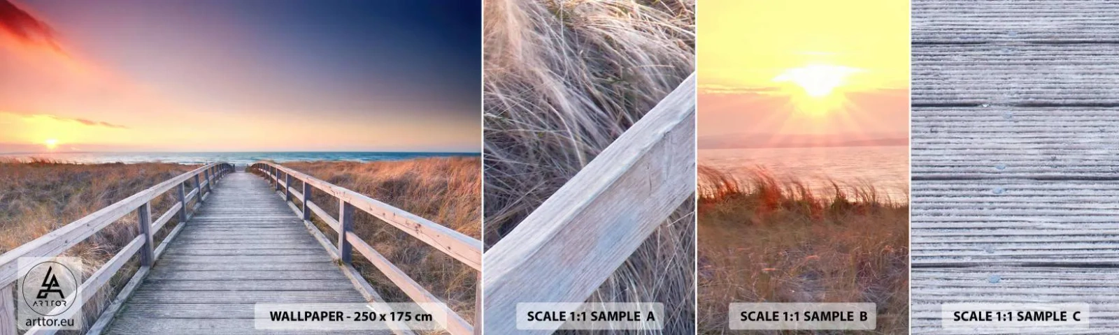 Amostra de Papel de Parede Standard Eco - Aurora da noite do Báltico - Paisagem, Mar, Duna - 100x30 cm