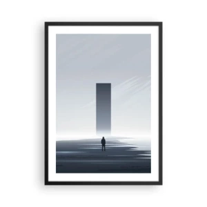Pôster com moldura preta - Uma cena minimalista com um monólito misterioso em tons frios. - 50x70cm - Oportunidade ou ameaça? - Decoração de parede moderna para a sala de estar e quarto ARTTOR