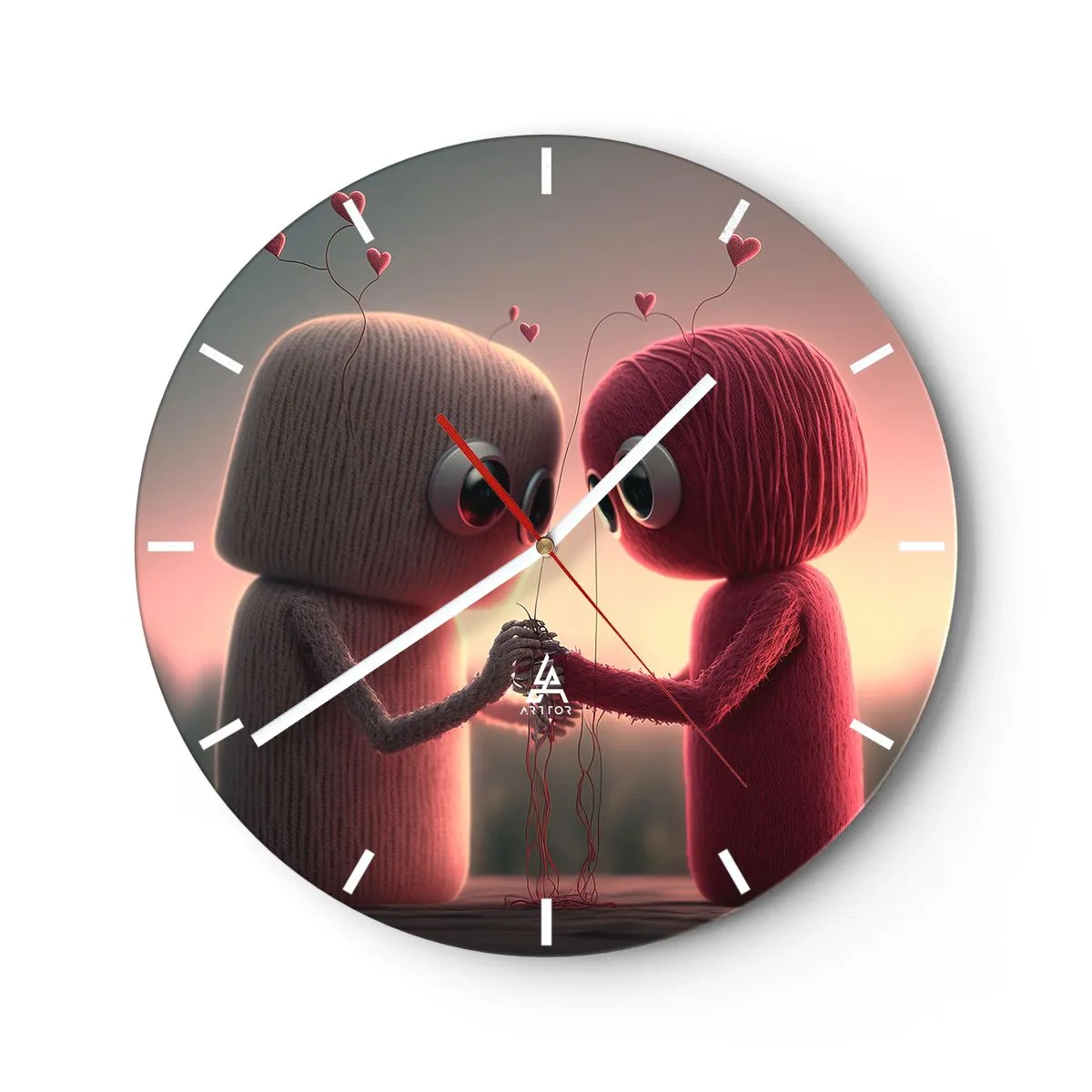 Relógio de parede - Relógio em vidro - Duas figuras de lã de mãos dadas ao pôr do sol - 30x30cm - Todos podem amar - Decoração de parede moderna para a sala de estar, cozinha e quarto ARTTOR
