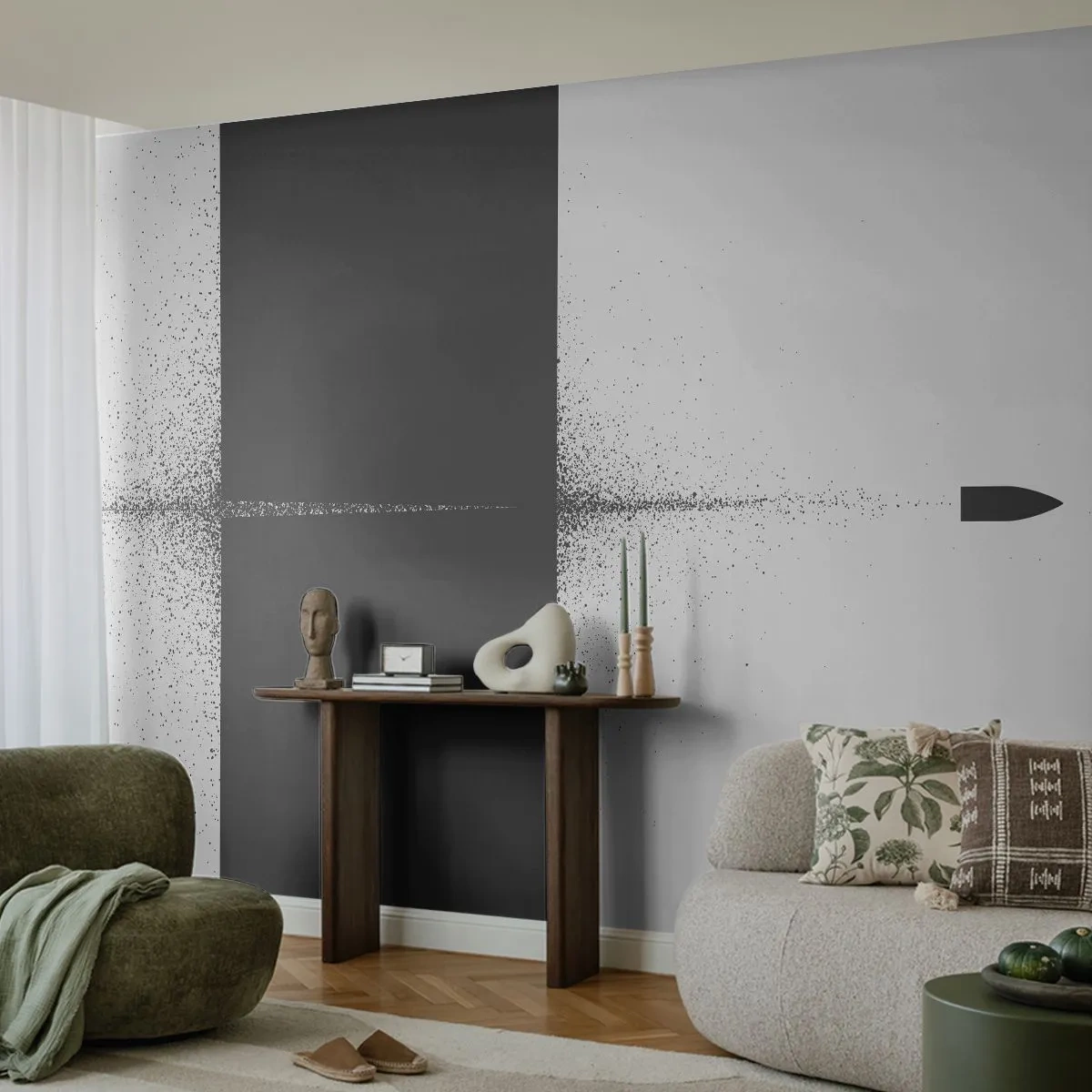Papel de Parede Premium Sand - Direto para o destino - Bala, Preto e branco, Abstração - 300x210 cm