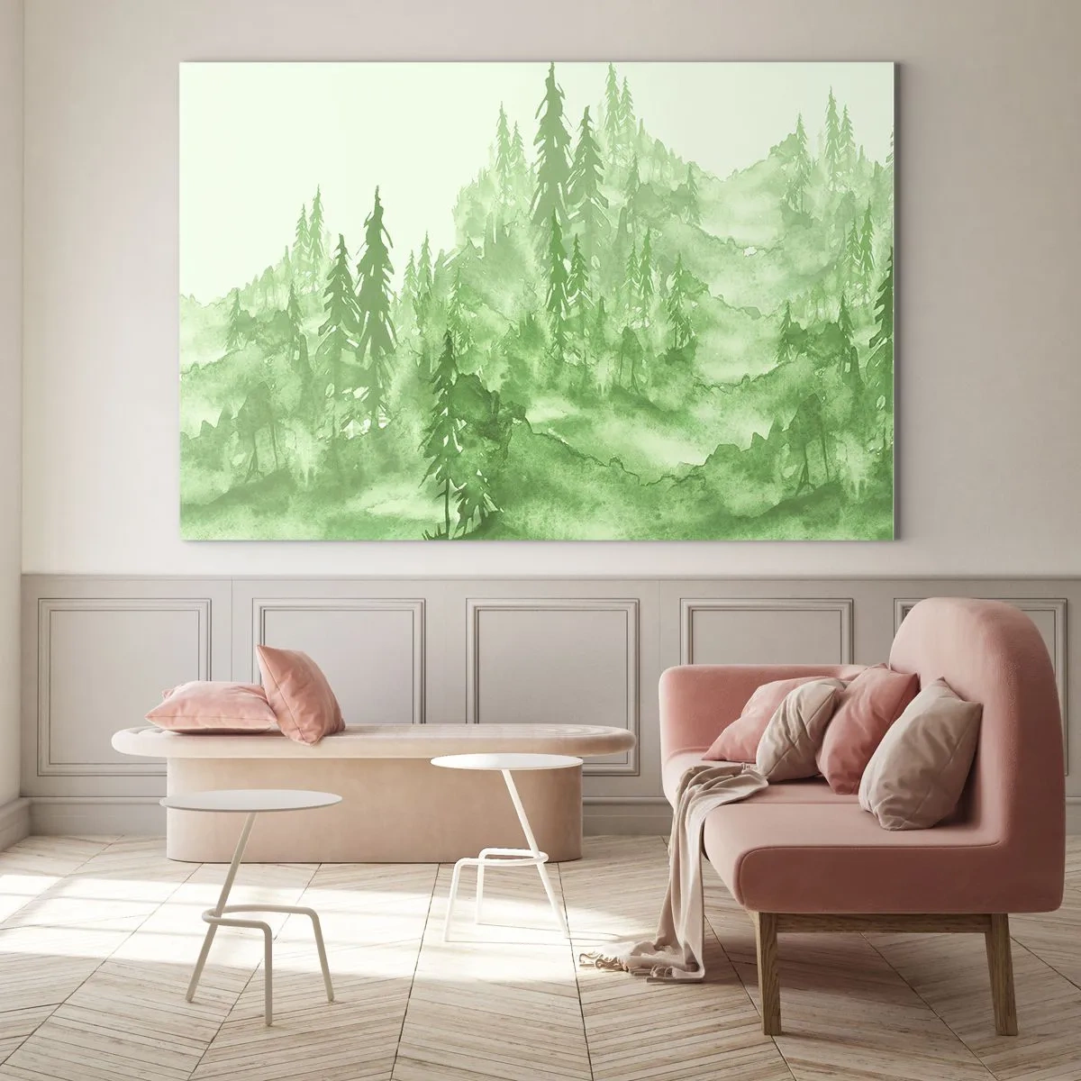 Quadro em vidro - Desfocado pela névoa verde  - 100x70 cm