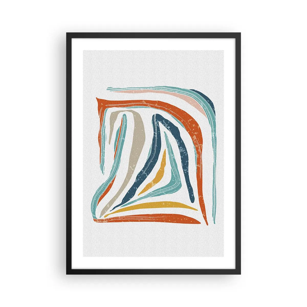 Pôster com moldura preta - Abstração colorida com linhas orgânicas - 50x70cm - Abstração com um sorriso amigável - Decoração de parede moderna para a sala de estar e quarto ARTTOR