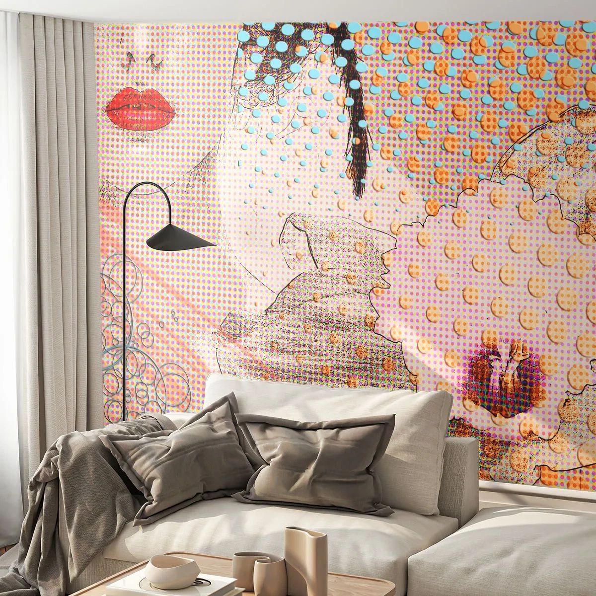 Papel de Parede Standard Eco - Retrato feminino de arte pop com motivo de orquídea - 100x70cm - Heroína de cartoon - Decoração de parede moderna para a sala de estar e quarto ARTTOR