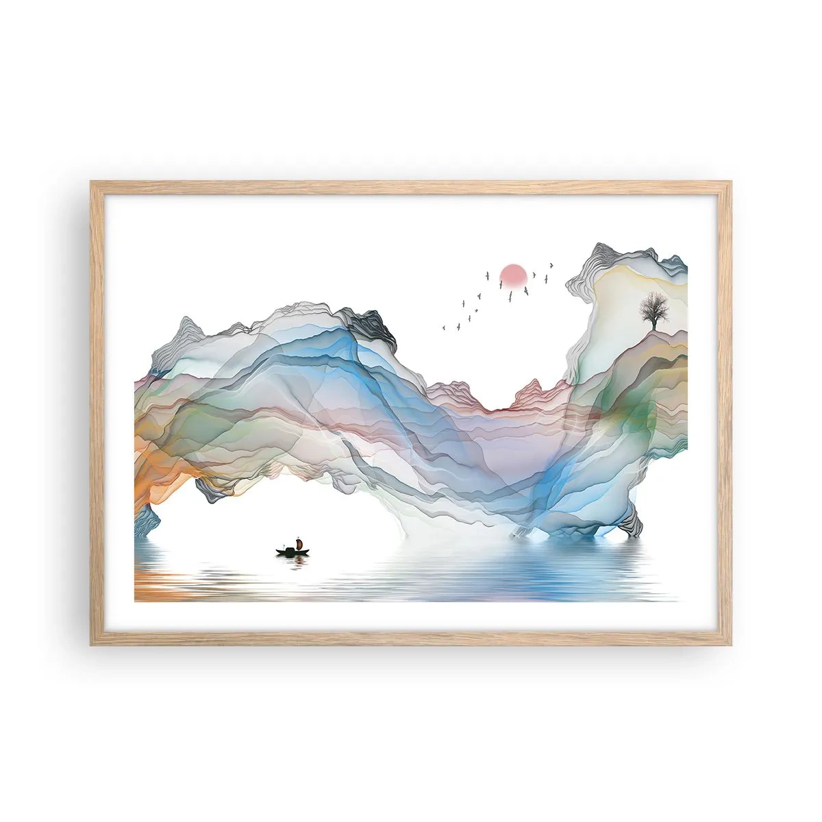 Pôster com moldura de carvalho claro - Em direção às montanhas de cristal - 70x50 cm