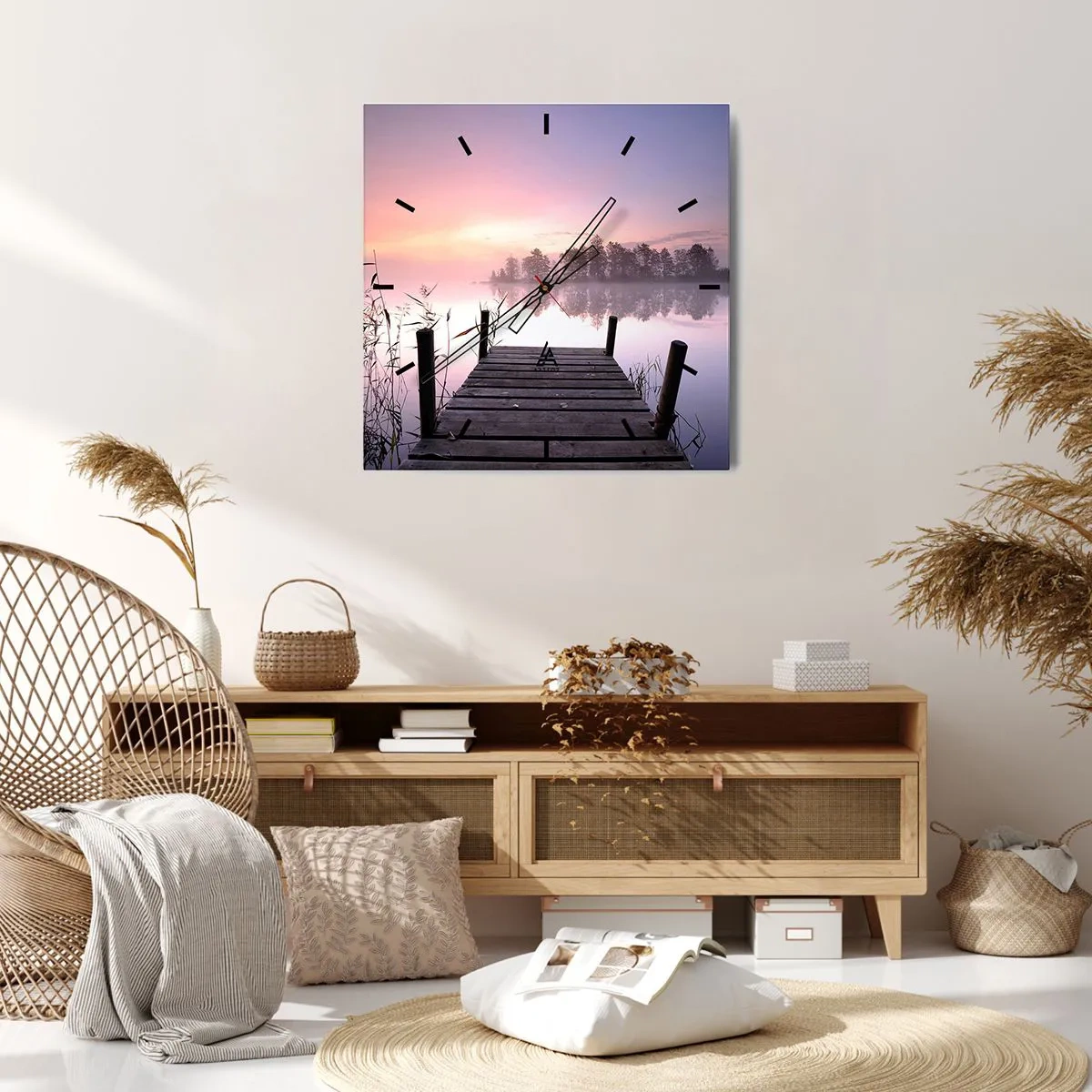 Relógio de parede - Relógio em vidro - Da névoa lilás... - 40x40 cm