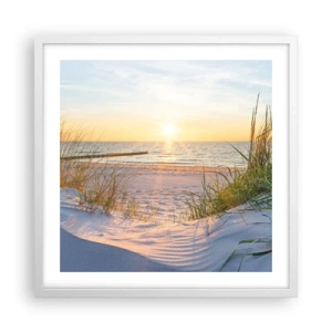 Pôster em moldura branca - O som do mar, o canto dos pássaros, a praia selvagem entre a relva... - 50x50 cm