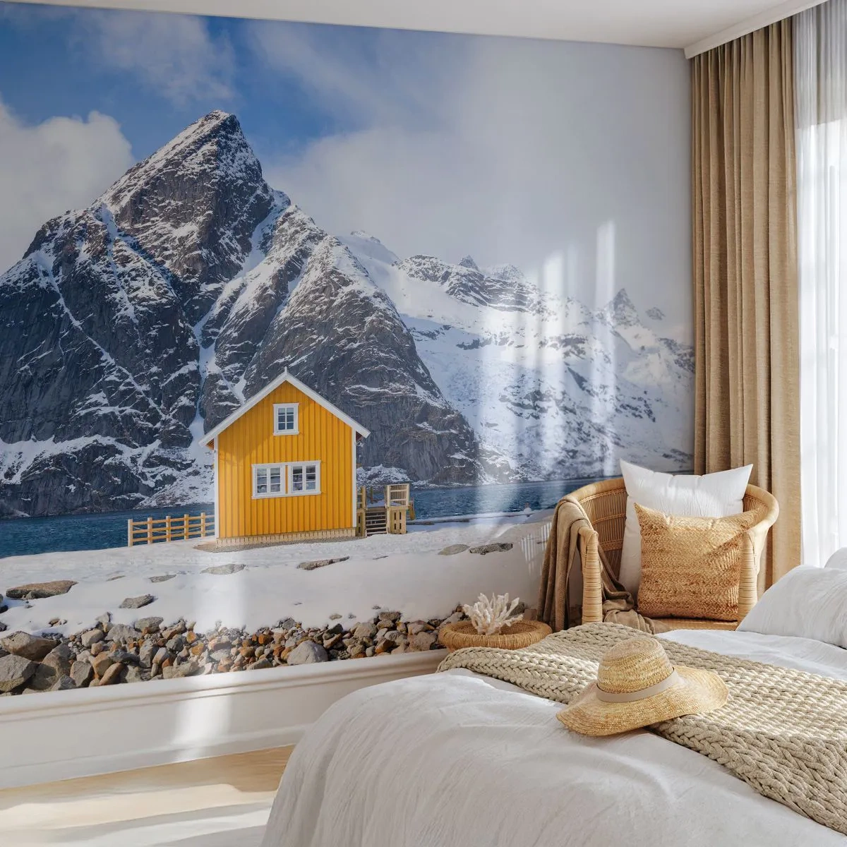 Papel de Parede Autocolante Deluxe Sticker - Feriados escandinavos - Inverno, Alpes, Montanhas - 100x70 cm