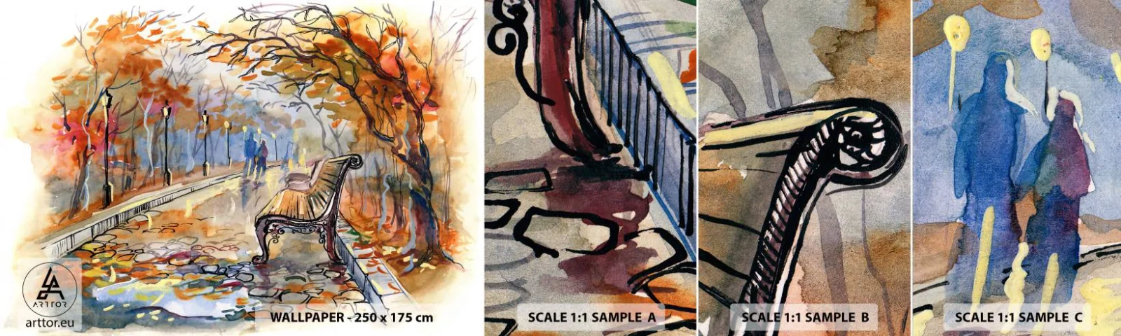 Amostra de Papel de Parede Standard Eco - Juntos pelo outono - Paisagem, Parque, Outono - 100x30 cm