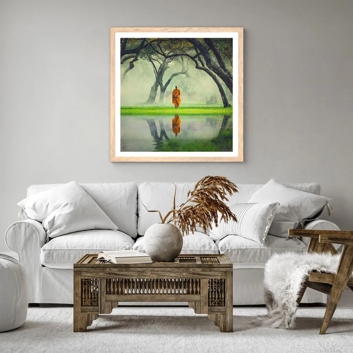 Pôster com moldura de carvalho claro - A caminho da iluminação - 40x40 cm