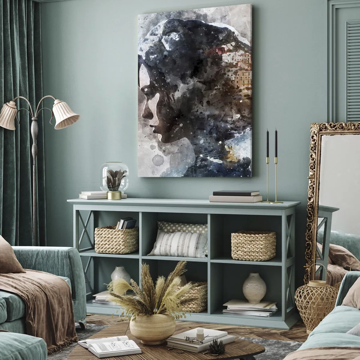 Quadro em tela - Uma história sobre uma menina e uma cidade ao fundo - 50x70 cm
