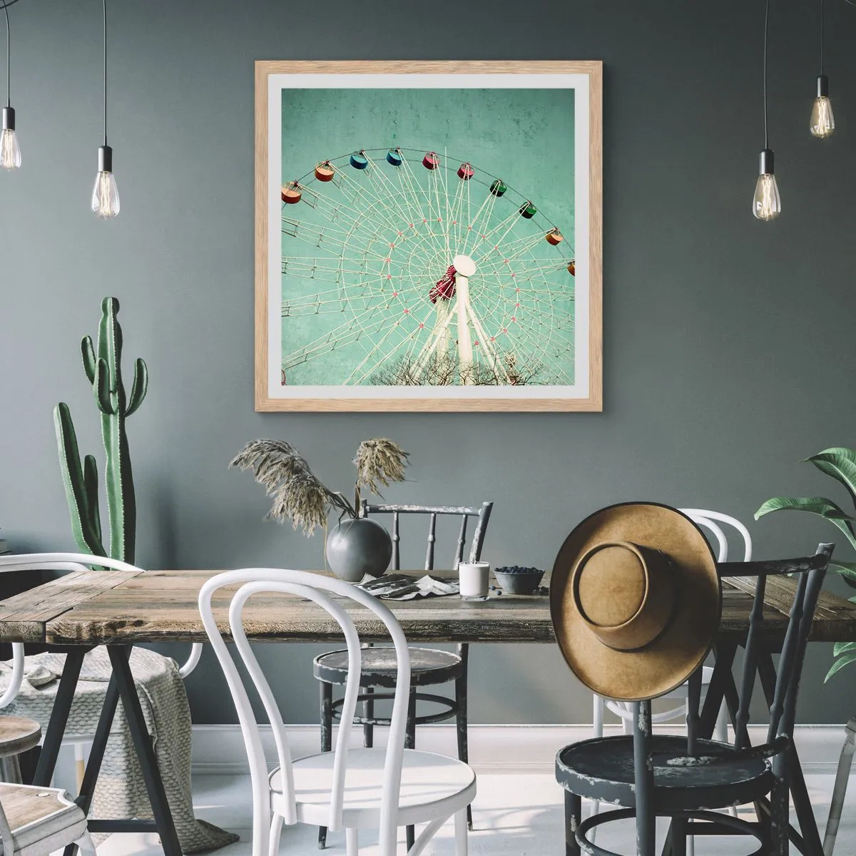 Pôster com moldura de carvalho claro - Diverte-te - 30x30 cm