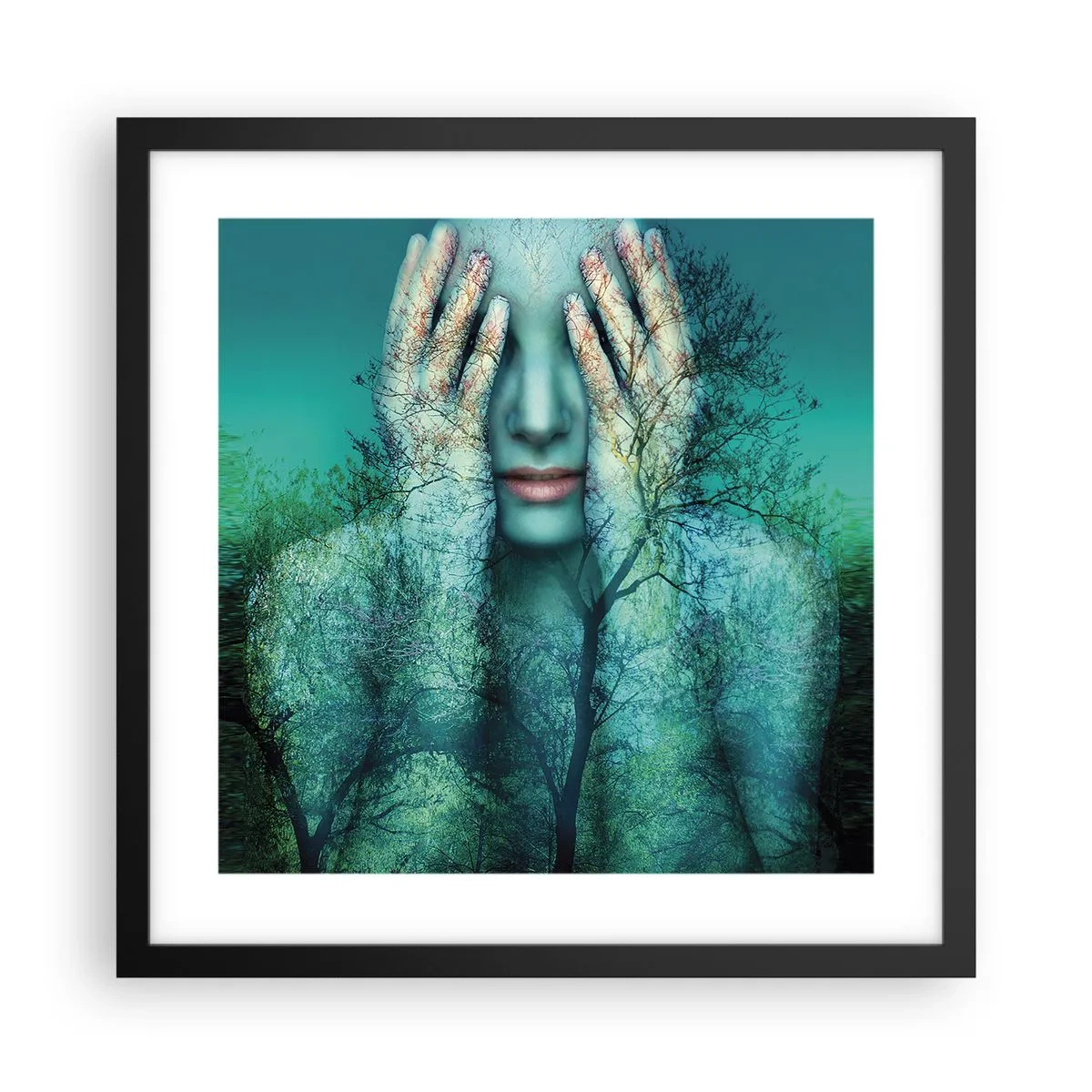 Pôster com moldura preta - Imersa em azul - 40x40 cm