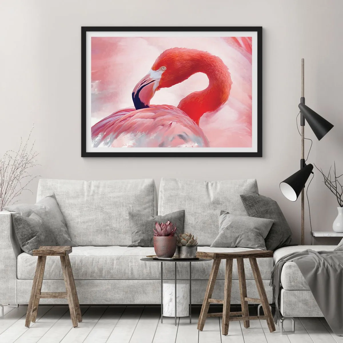 Pôster com moldura preta - Beleza das aves - 100x70 cm