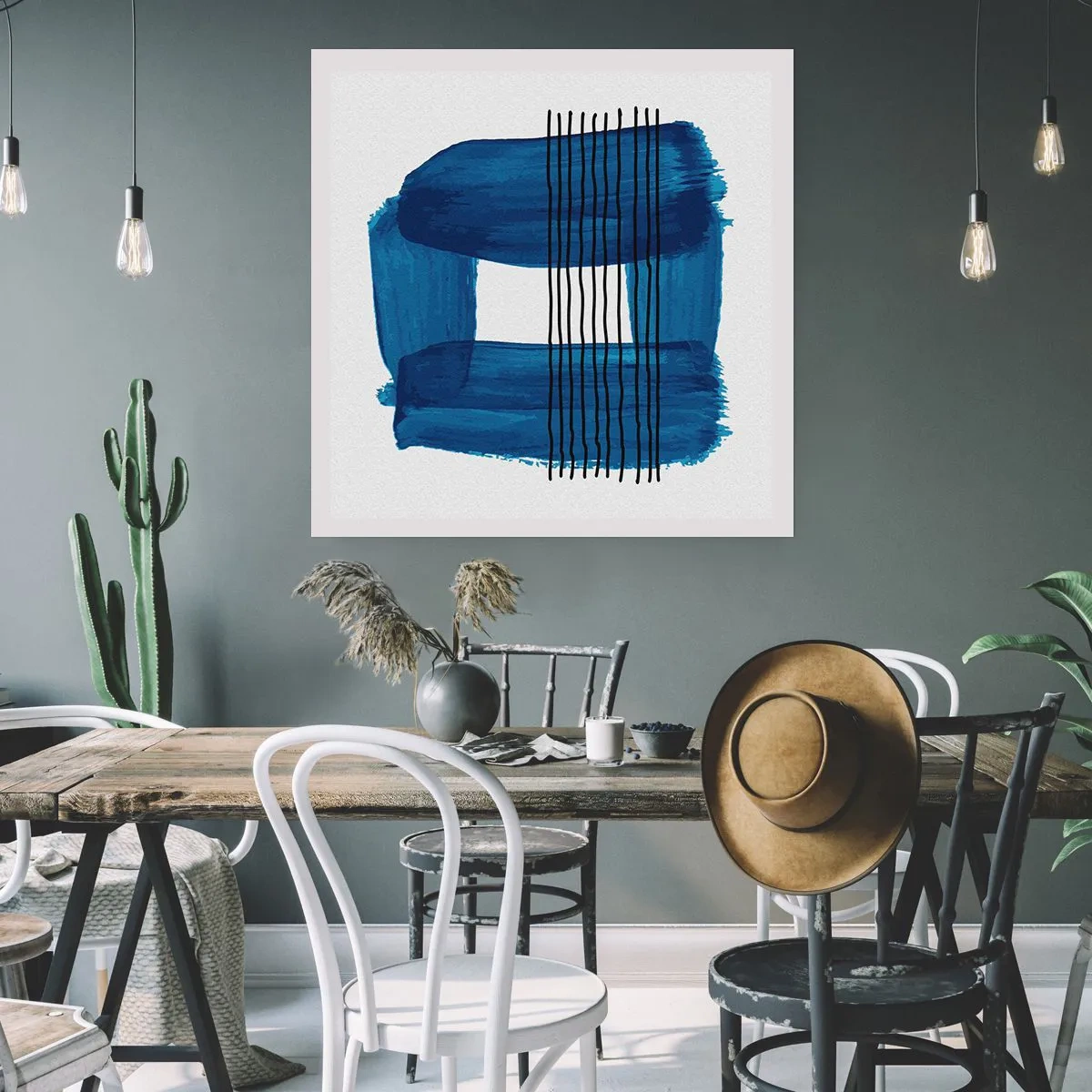 Pôster - Composição azul-negra - 60x60 cm