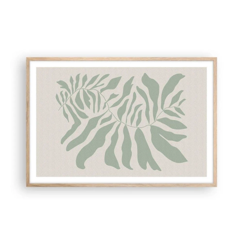 Pôster com moldura de carvalho claro - Galho esmeralda - 91x61 cm