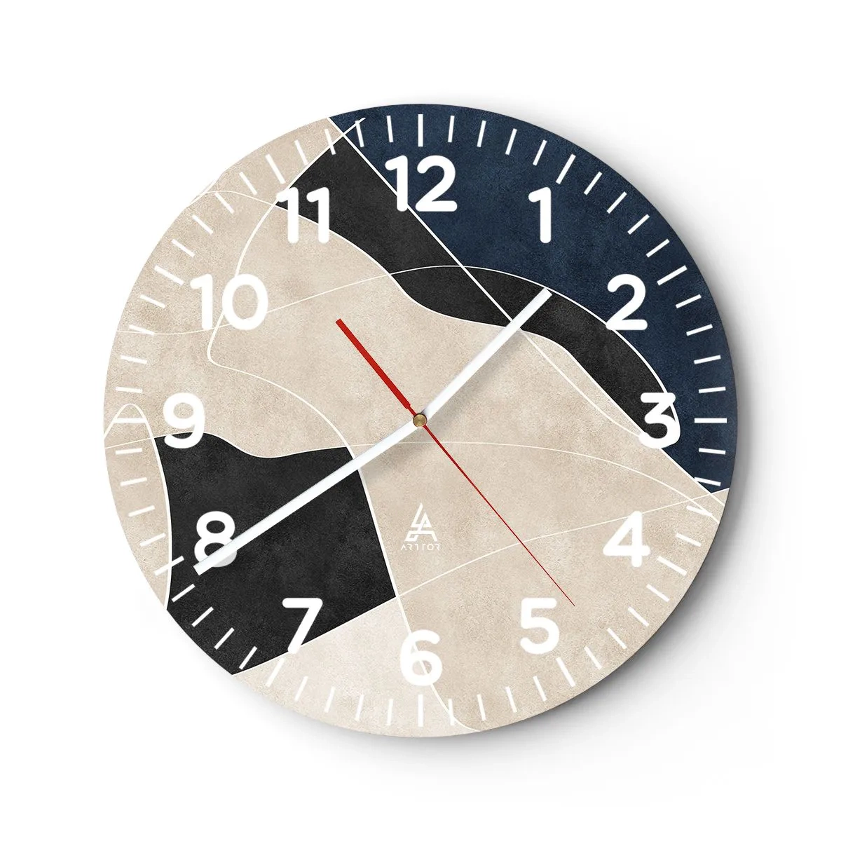 Relógio de parede - Relógio em vidro - Composição abstrata – contraste de cores - 30x30 cm