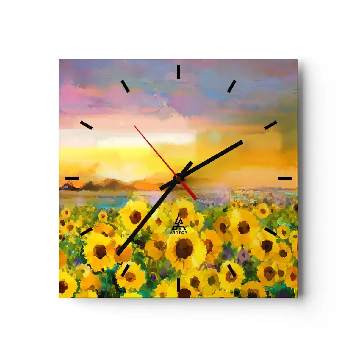 Relógio de parede - Relógio em vidro - O próprio sol desceu à terra - 40x40 cm
