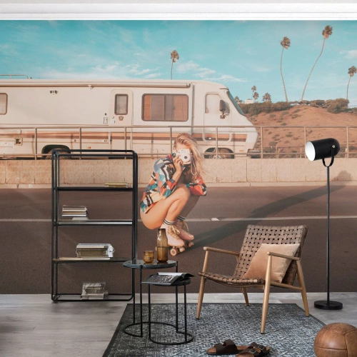 Papel de Parede Premium Sand - Sorria, por favor! - Paisagem, Campista, Mulher - 350x256 cm