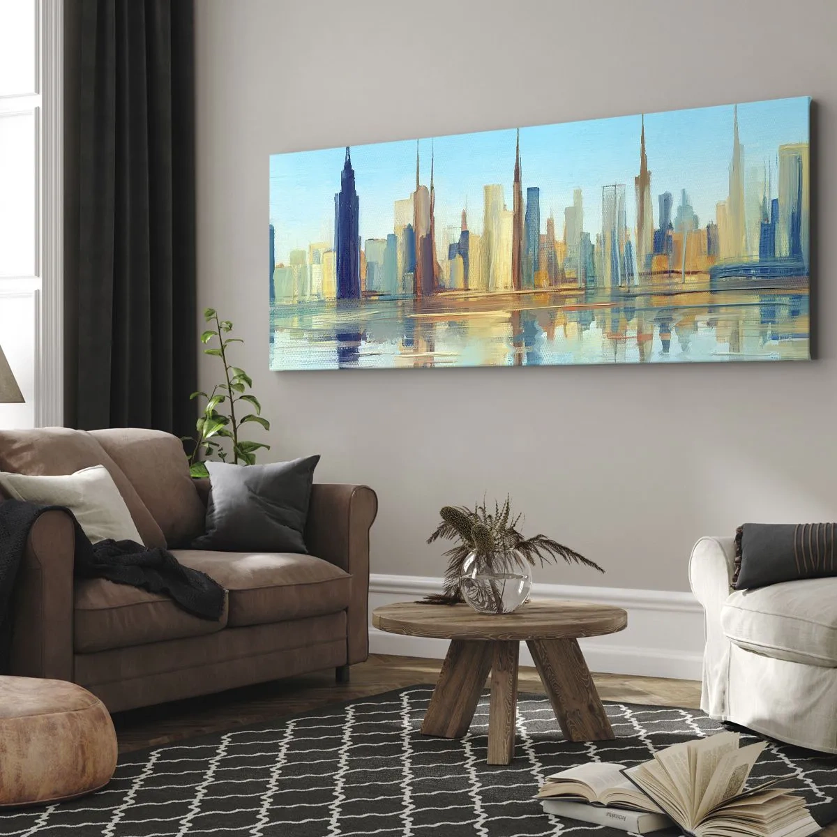 Quadro em tela - Uma metrópole ensolarada - 100x40 cm