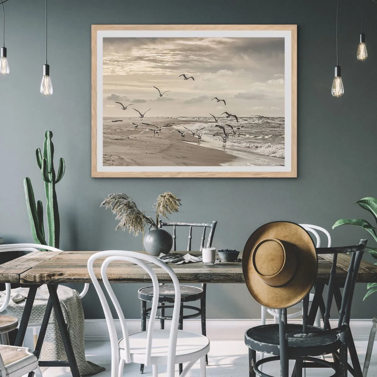 Pôster com moldura de carvalho claro - O som do mar, o canto dos pássaros - 70x50 cm