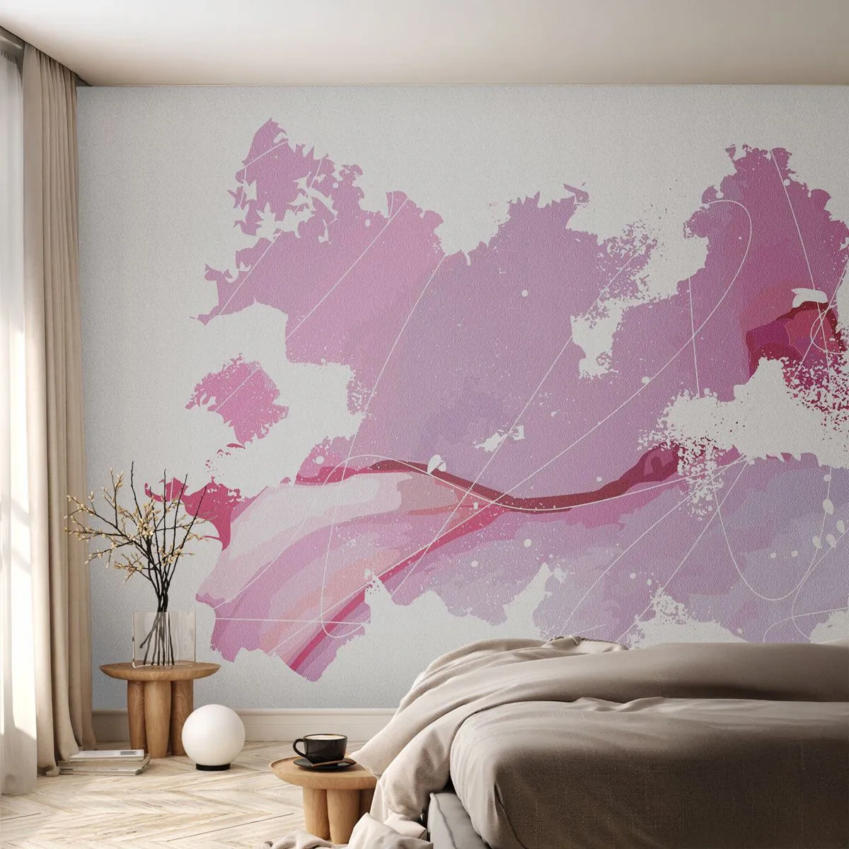 Papel de Parede Premium Canvas - Mapa do mundo rosa - Minimalismo, Pastel, Mapa - 250x175 cm