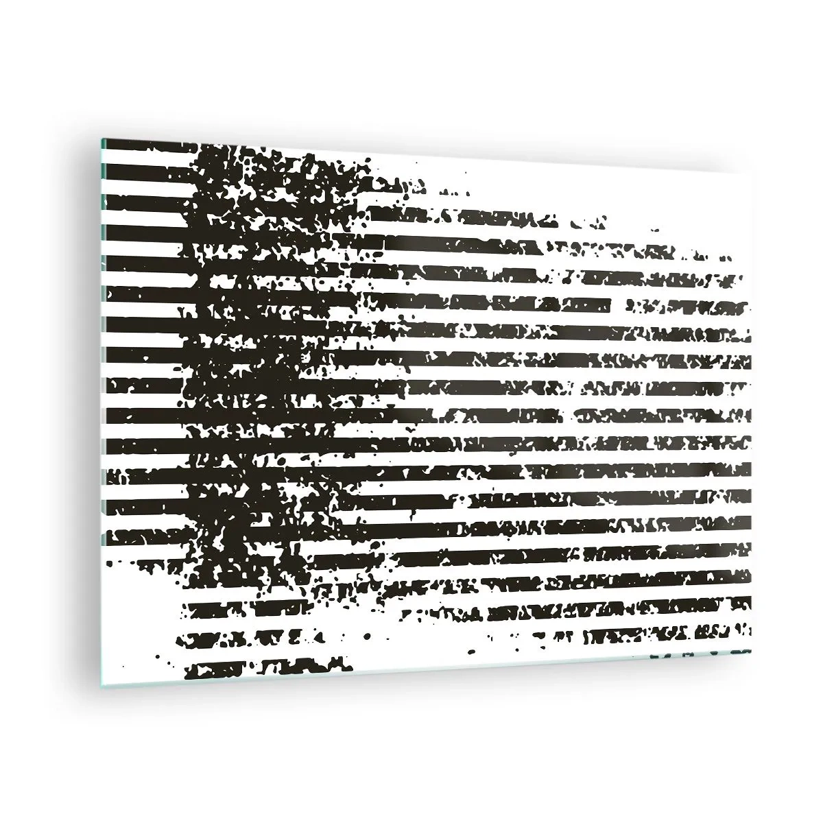 Quadro em vidro - Linhas horizontais pretas e brancas com efeitos de ruído e abrasão - 70x50cm - Ritmo e ruído - Decoração de parede moderna para a sala de estar e quarto ARTTOR