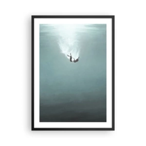 Pôster com moldura preta - Silhueta de um homem caindo nas profundezas da água - 50x70cm - Nos braços do oceano - Decoração de parede moderna para a sala de estar e quarto ARTTOR
