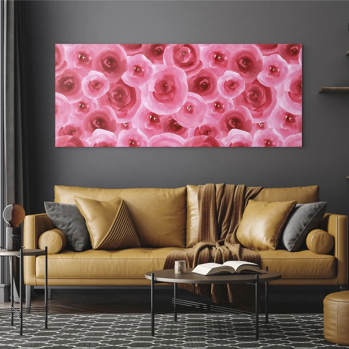 Quadro em vidro - Rosas acima e abaixo - 100x40 cm