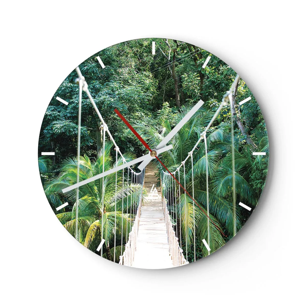 Relógio de parede - Relógio em vidro - Uma ponte suspensa em uma selva tropical - 30x30cm - Bem-vindo à selva! - Decoração de parede moderna para a sala de estar, cozinha e quarto ARTTOR