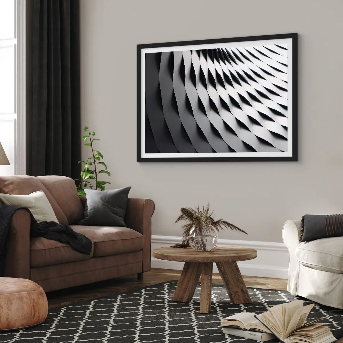 Pôster com moldura preta - Na superfície das ondas - 100x70 cm