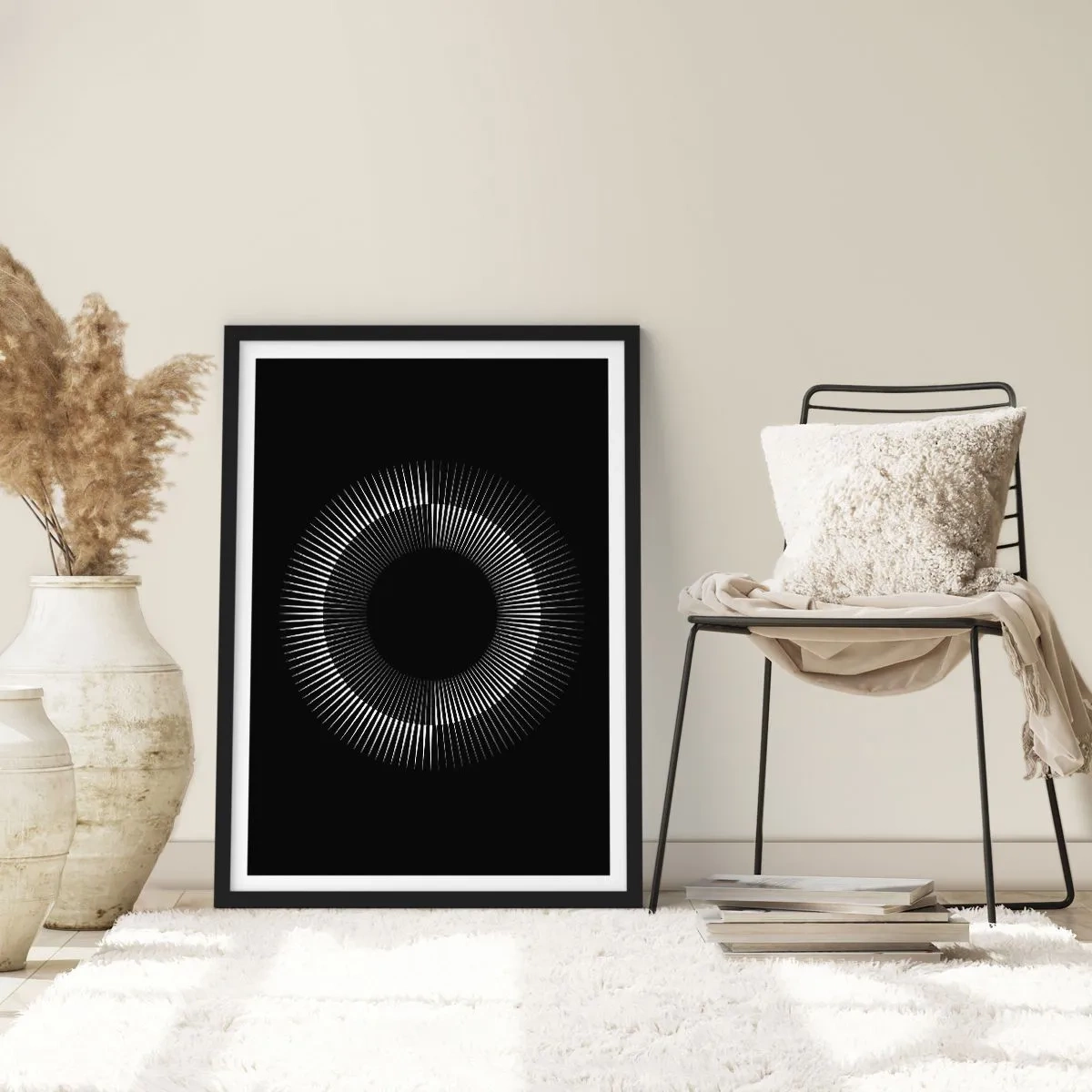 Pôster com moldura preta - Uma composição hipnotizante de um círculo luminoso sobre um fundo preto. - 50x70cm - Sol preto - Decoração de parede moderna para a sala de estar e quarto ARTTOR
