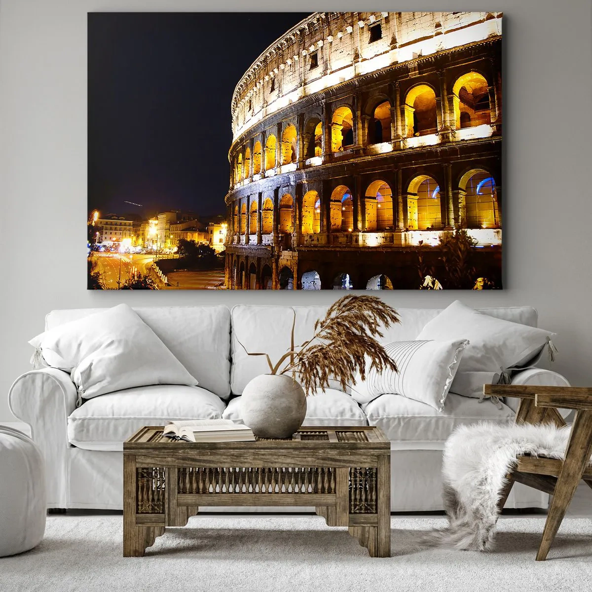 Quadro em tela - O Coliseu iluminado por luzes à noite em Roma - 70x50cm - É hora das Olimpíadas - Decoração de parede moderna para a sala de estar e quarto ARTTOR