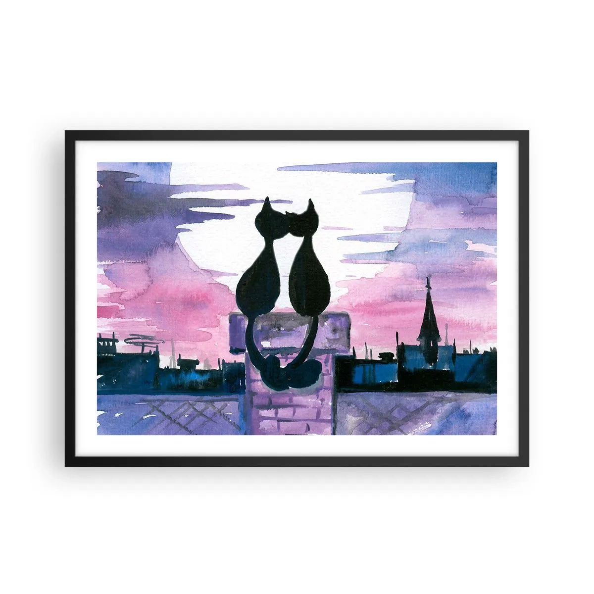 Pôster com moldura preta - Rendez-vous sob a lua - 70x50 cm
