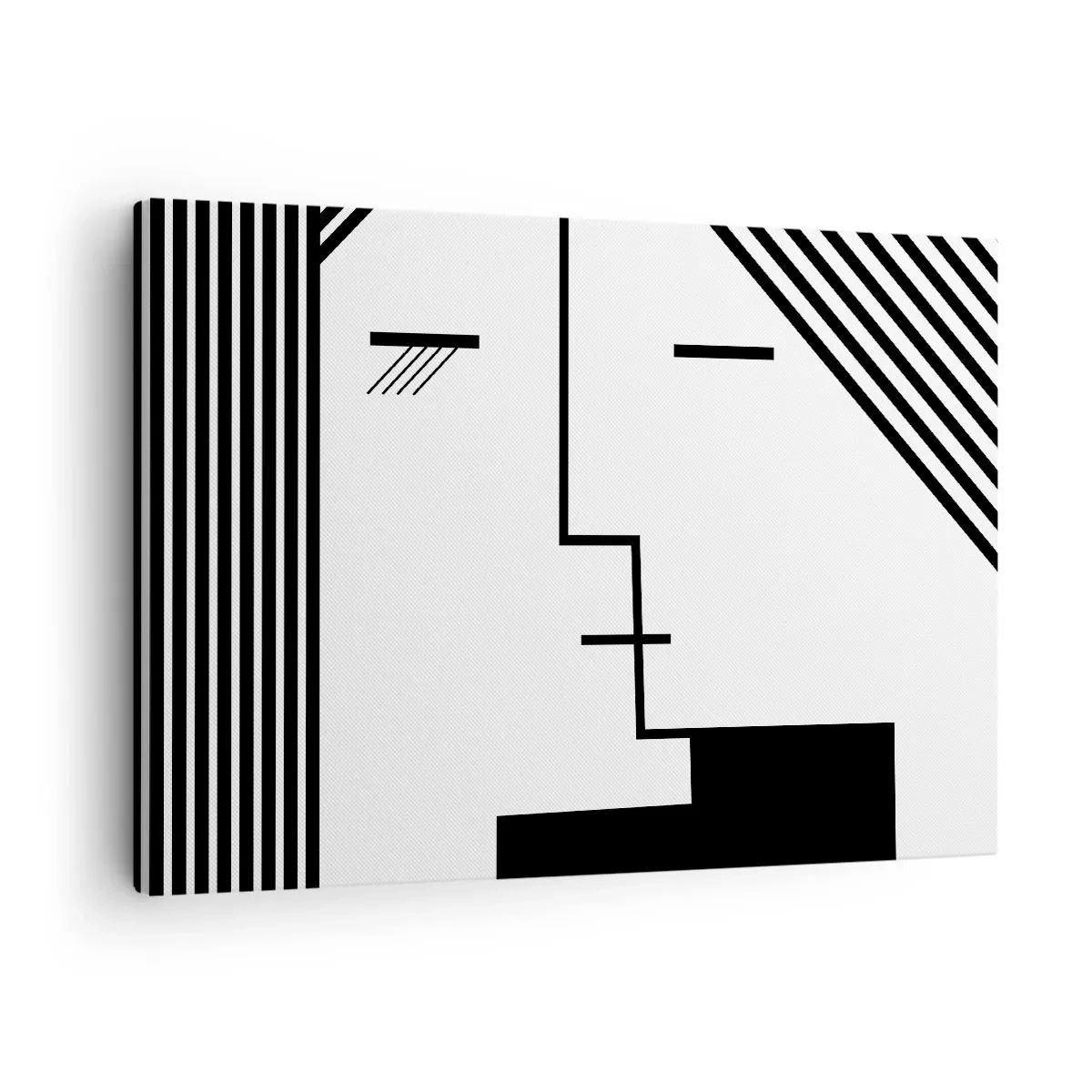 Quadro em tela - Abstração geométrica de um beijo em preto e branco - 70x50cm - Apenas um beijo - Decoração de parede moderna para a sala de estar e quarto ARTTOR