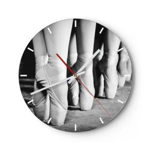 Relógio de parede - Relógio em vidro - Bailarinas pretas e brancas em sapatilhas de ponta - 30x30cm - Juntos, com leveza - Decoração de parede moderna para a sala de estar, cozinha e quarto ARTTOR