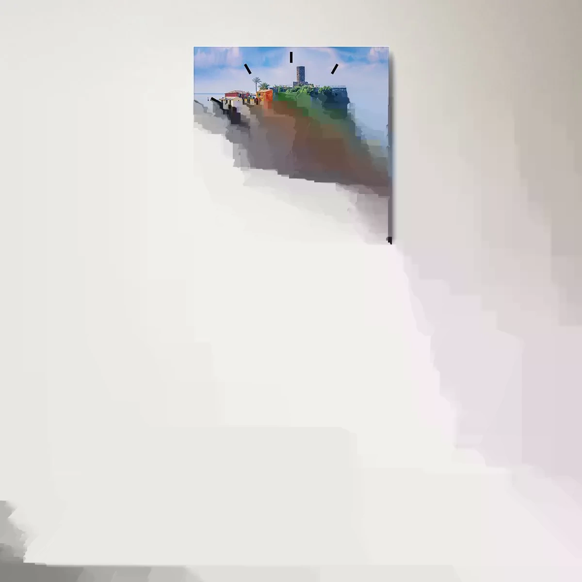 Relógio de parede - Relógio em vidro - Cidade mágica mediterrânea - 40x40 cm