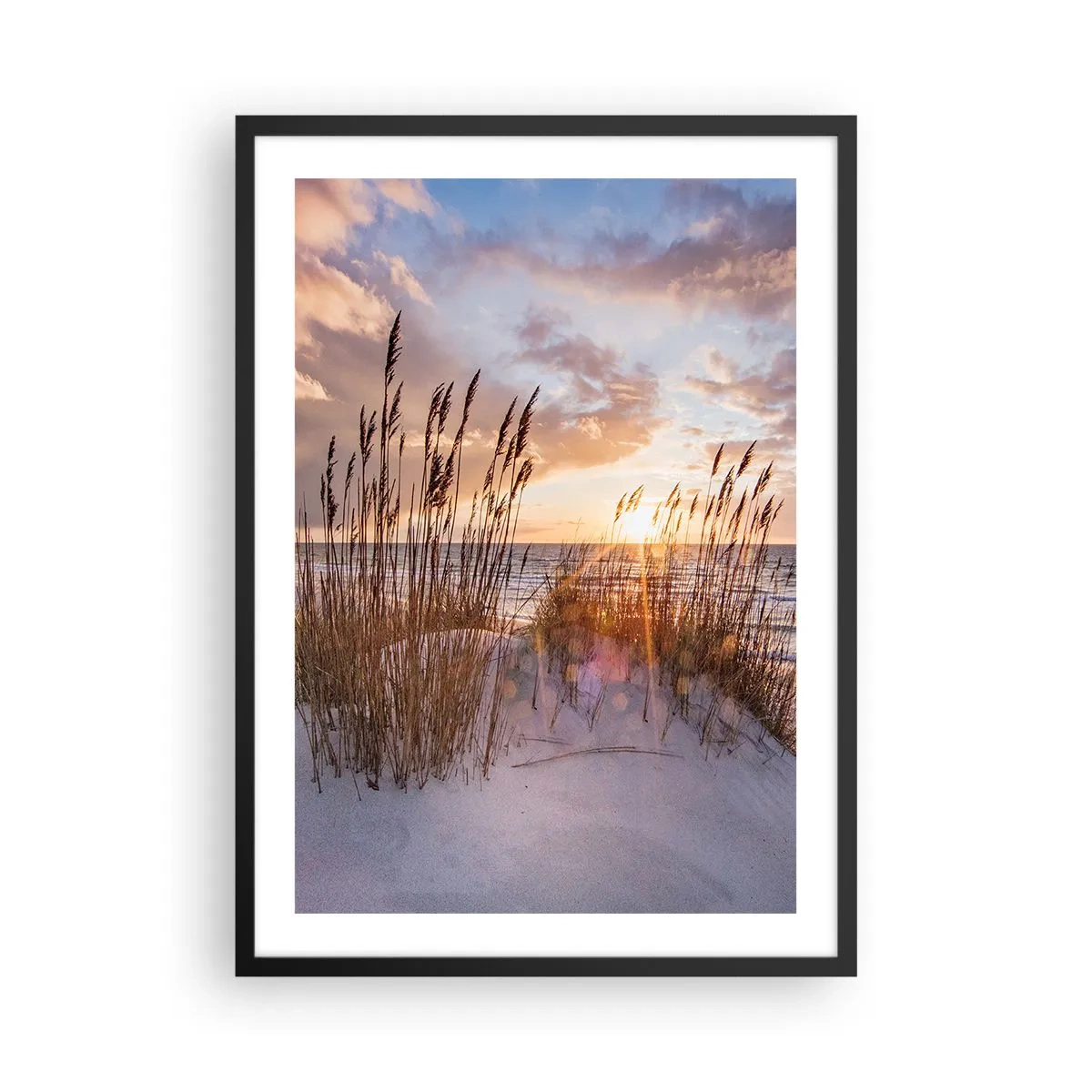 Pôster com moldura preta - As gramíneas das dunas iluminadas pelos raios do sol poente - 50x70cm - Adeus ao sol e ao vento - Decoração de parede moderna para a sala de estar e quarto ARTTOR