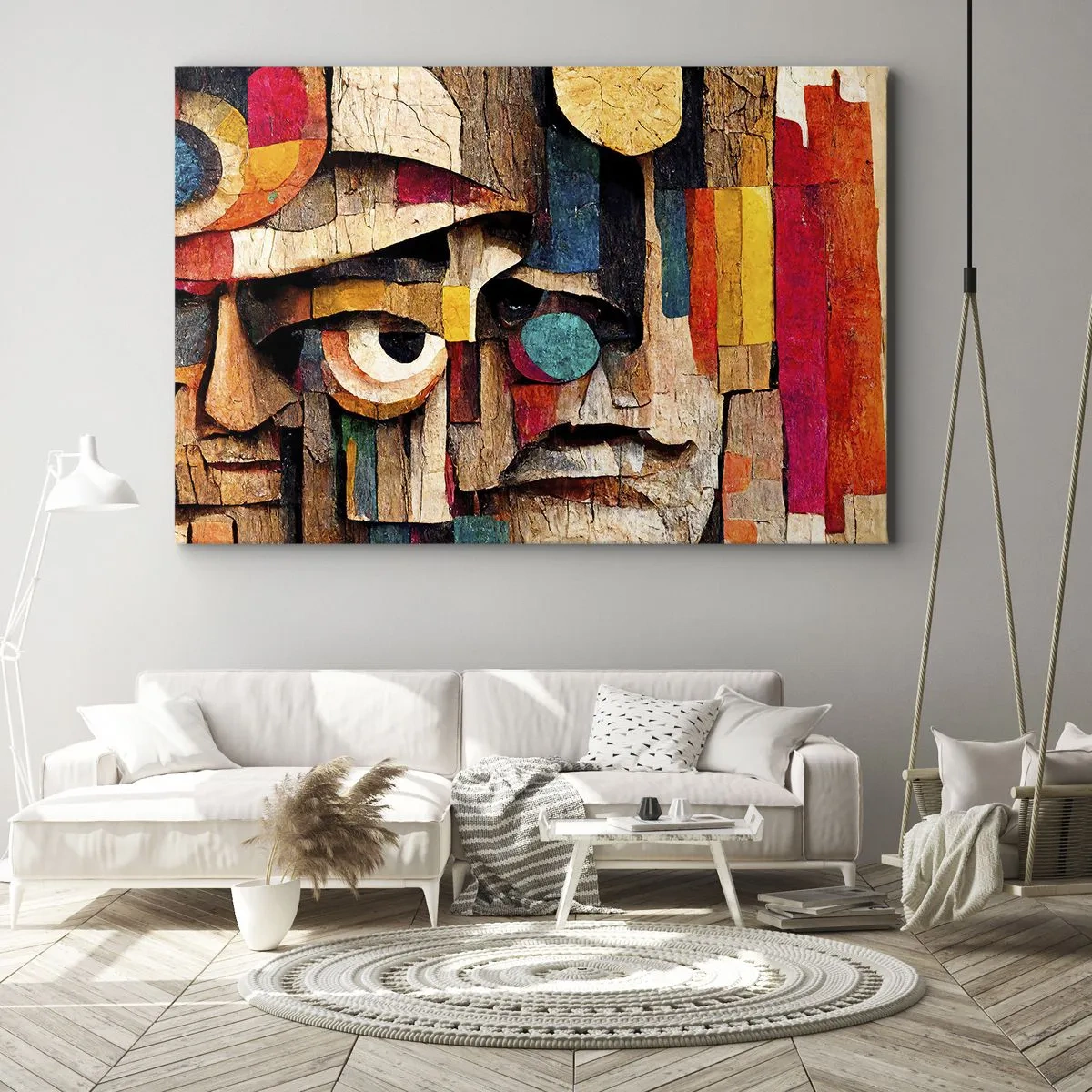 Quadro em tela - Rostos abstratos em cores intensas - 70x50cm - Vejo-te... - Decoração de parede moderna para a sala de estar e quarto ARTTOR