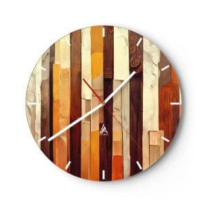 Relógio de parede - Relógio em vidro - Listras verticais em tons de madeira e bege em estilo orgânico - 30x30cm - Hino das árvores da floresta - Decoração de parede moderna para a sala de estar, cozinha e quarto ARTTOR