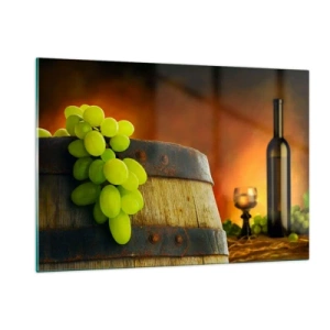 Quadro em vidro - Natureza morta com uma garrafa de vinho e um cacho de uvas - 120x80 cm